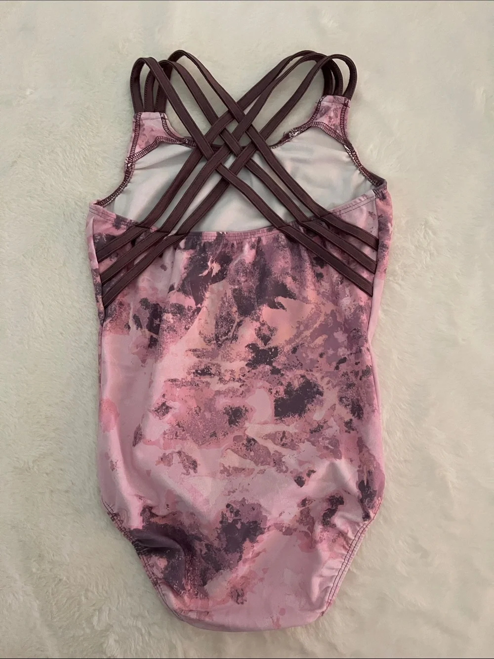 Destira Girls Pink Marble Crisscross Back One-Piece Leotard SZ CM  8